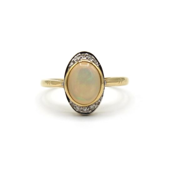 9ct Yellow Gold Oval Opal and Diamond Ring