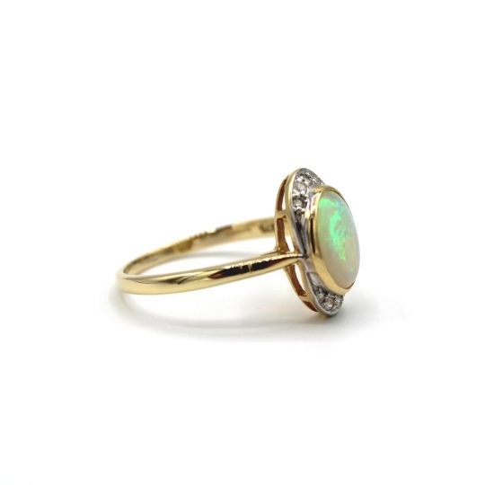 9ct Yellow Gold Oval Opal and Diamond Ring