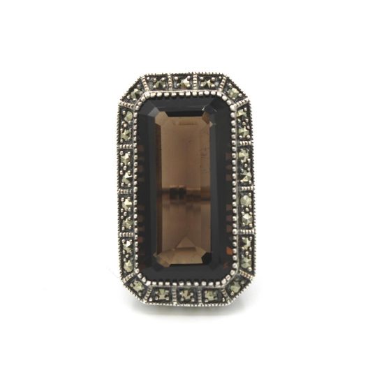 Sterling Silver Marcasite Smokey Quartz Cocktail Ring