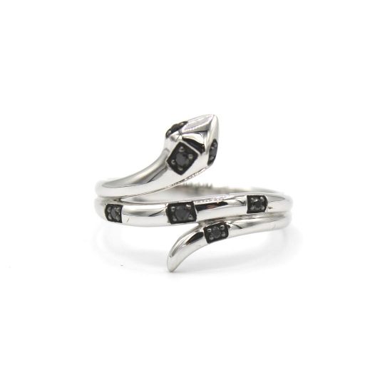 9ct White Gold & Black Diamond Serpent Ring