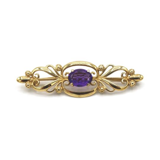 Vintage 9ct Yellow Gold Amethyst Brooch