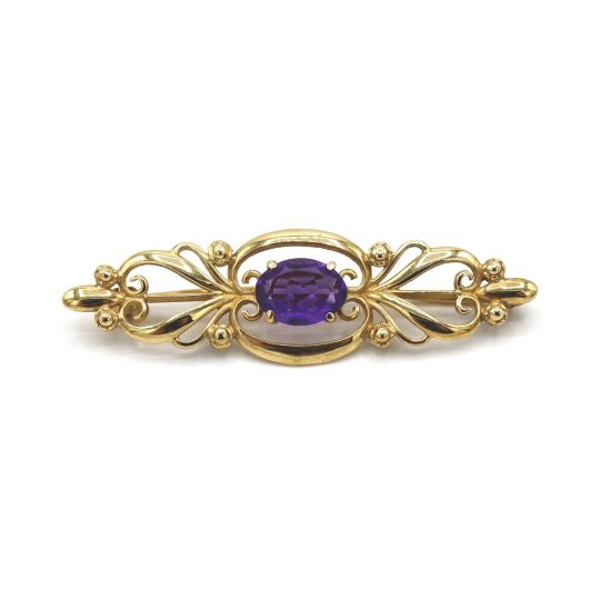 Vintage 9ct Yellow Gold Amethyst Brooch