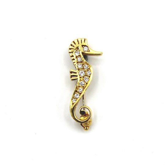 18ct Yellow Gold Diamond Seahorse Brooch