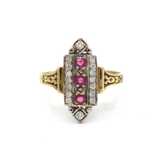 Art Deco Inspired Ruby & Diamond Plaque Ring