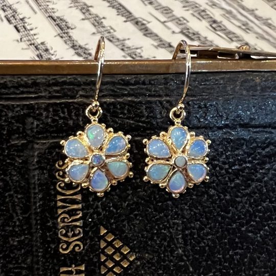 Vintage Inspired Opal Daisy Drop Earrings