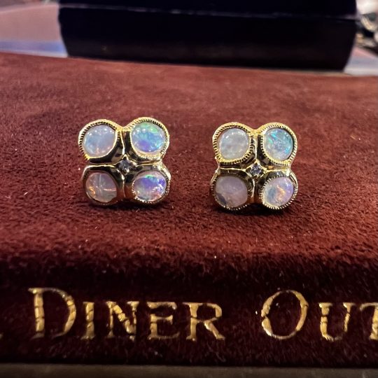 9ct Yellow Gold Opal Diamond Stud Earrings