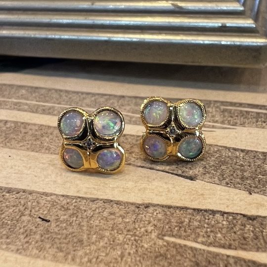 9ct Yellow Gold Opal Diamond Stud Earrings