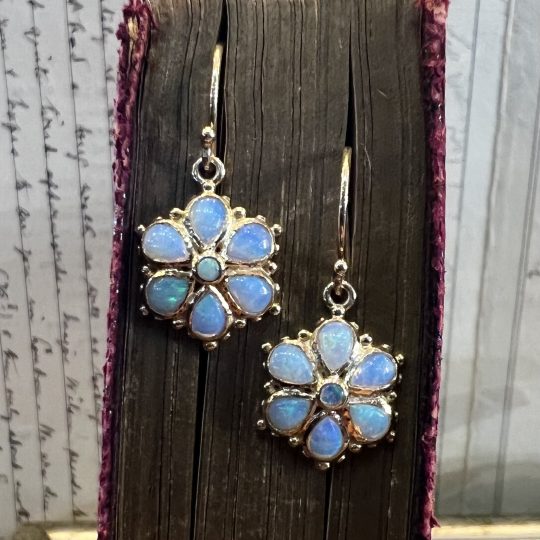 Vintage Inspired Opal Daisy Drop Earrings