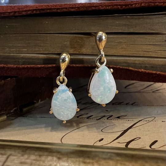 9ct Yellow Gold Opal Teardrop Earrings