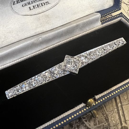 Art Deco Old-Cut Diamond Bar Brooch