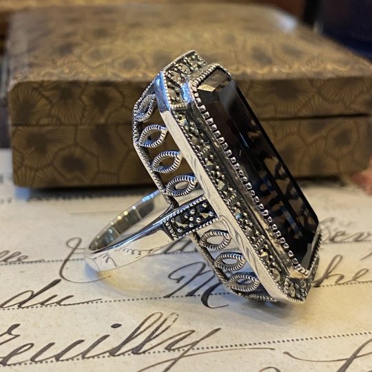Sterling Silver Marcasite Smokey Quartz Cocktail Ring