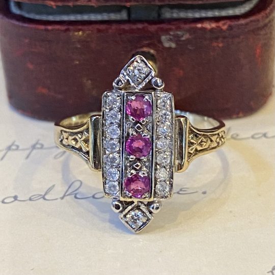 Art Deco Inspired Ruby & Diamond Plaque Ring