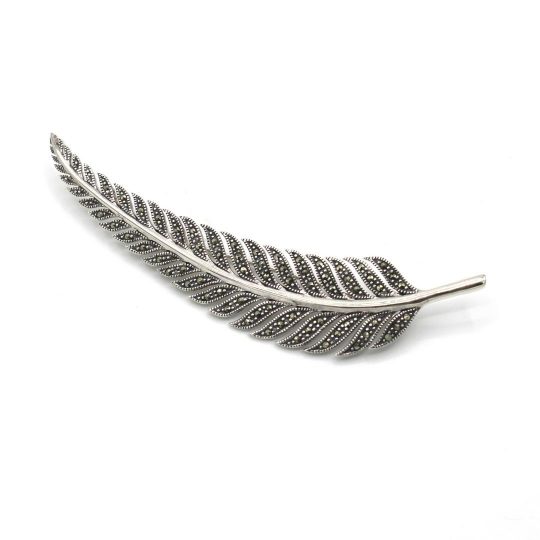 Sterling Silver Marcasite Feather Brooch