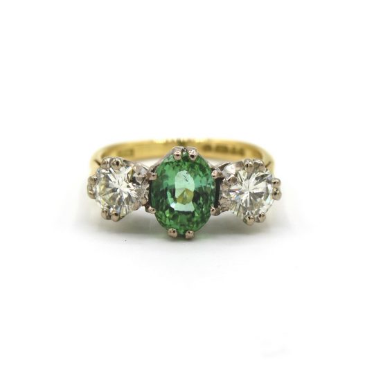 18ct Yellow Gold Tourmaline & Diamond Three Stone Ring