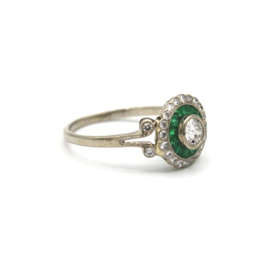 Vintage Emerald & Diamond Target Ring