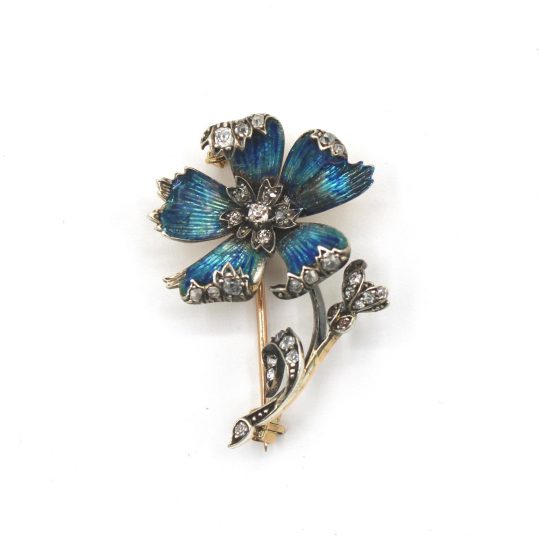 Edwardian Enamel & Diamond Flower Brooch