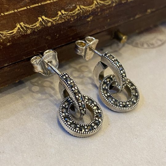 Sterling Silver Marcasite Interlocking Drop Earrings