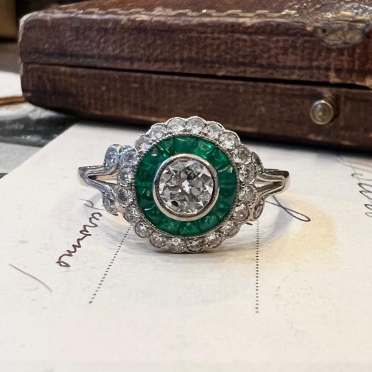 Vintage Emerald & Diamond Target Ring