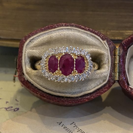 Three Stone Ruby & Diamond Cluster Ring