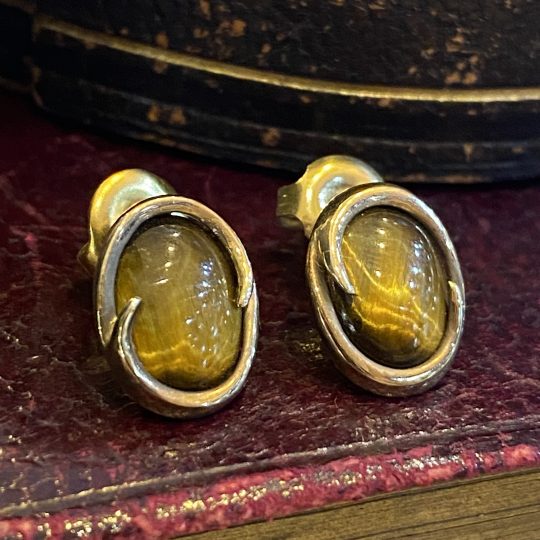 Fancy Bezel-Set Tigers Eye Stud Earrings
