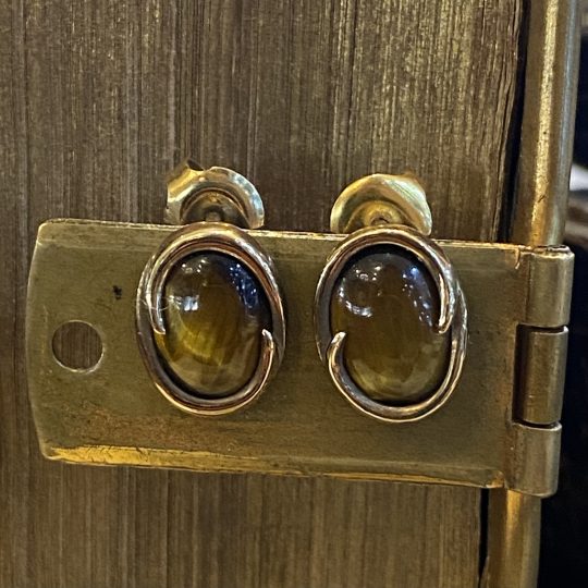 Fancy Bezel-Set Tigers Eye Stud Earrings