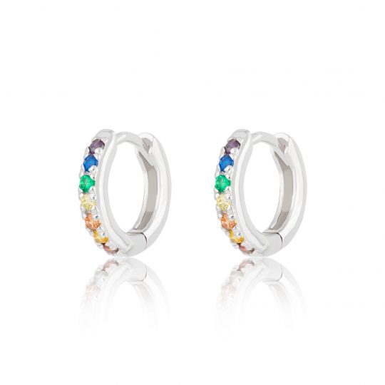 Scream Pretty Huggie Earrings With Rainbow Stones