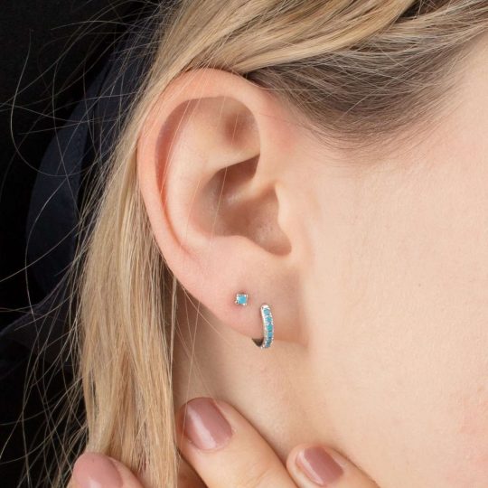 Huggie Earrings With Turquoise Stones