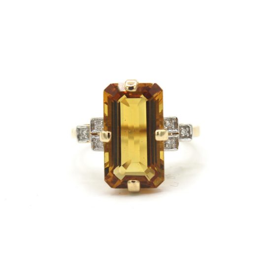 Art Deco Inspired Citrine & Diamond Ring With Stepped Shoulders