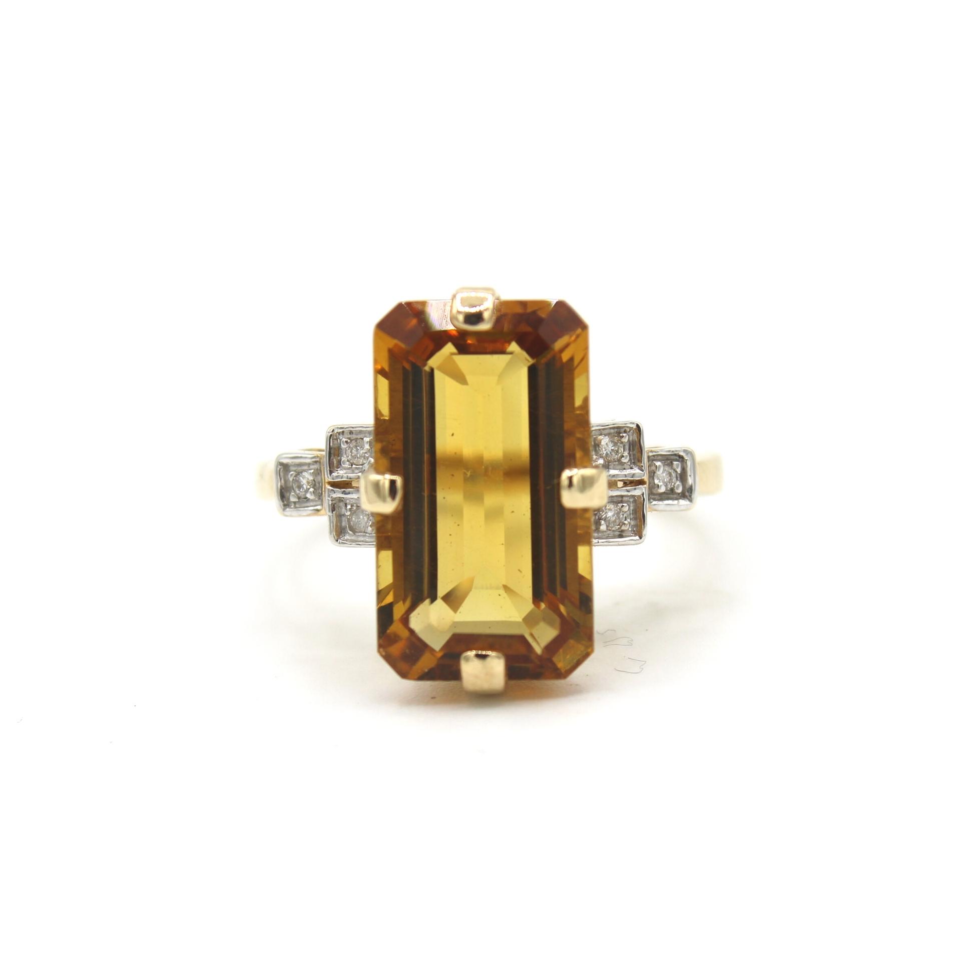 Art Deco Inspired Citrine Diamond Ring With Stepped Shoulders
