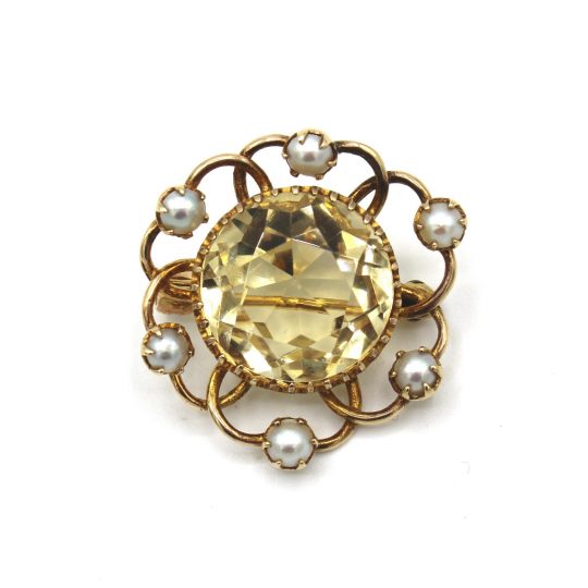 9ct Citrine & Pearl Brooch