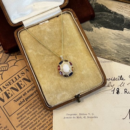 18ct Yellow Gold Opal, Multi Sapphire & Diamond Necklace