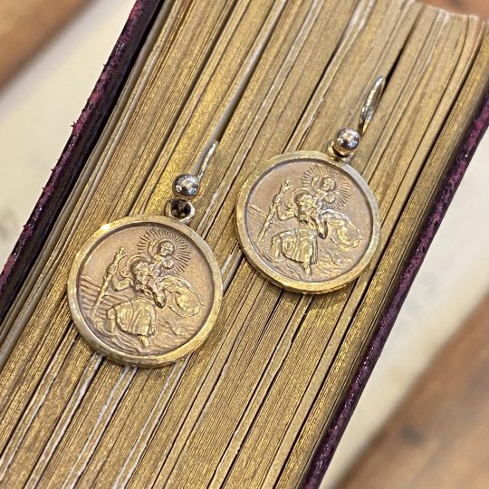 Vintage 9ct Yellow Gold St Christopher Earrings