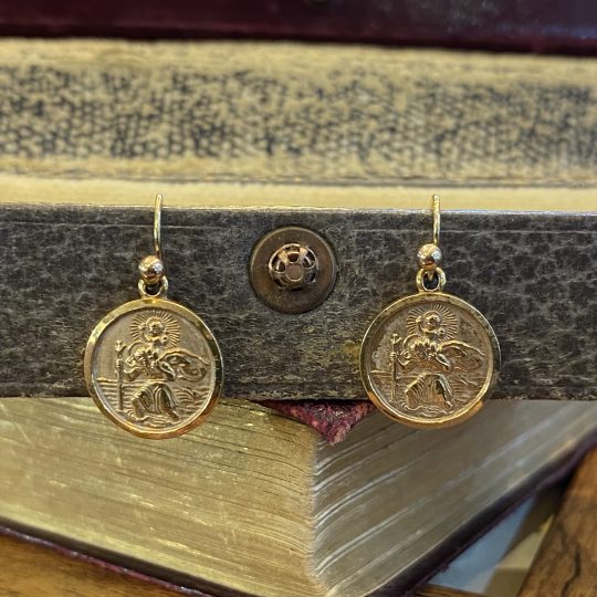 Vintage 9ct Yellow Gold St Christopher Earrings