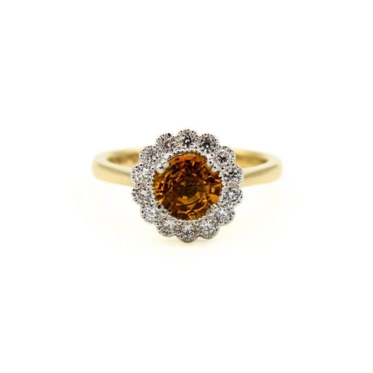 18ct Orange Sapphire & Diamond Floral Cluster Ring