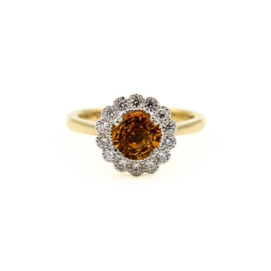 18ct Orange Sapphire & Diamond Floral Cluster Ring