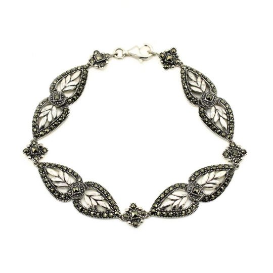 Sterling Silver & Marcasite Floral Link Bracelet