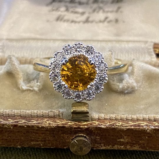 18ct Orange Sapphire & Diamond Floral Cluster Ring