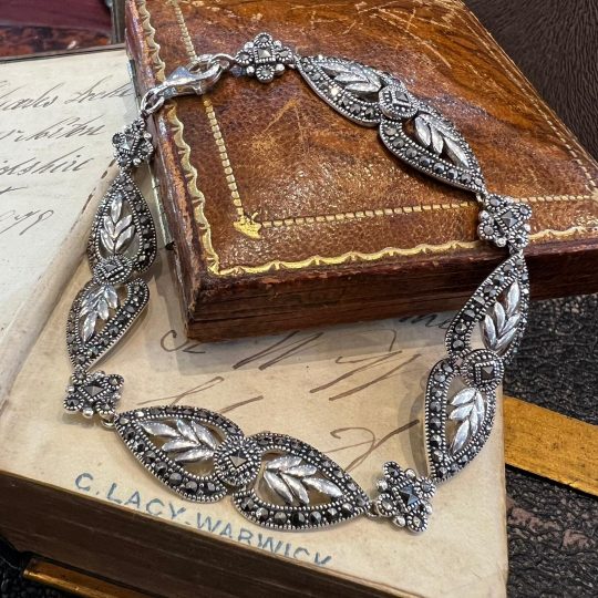 Sterling Silver & Marcasite Floral Link Bracelet