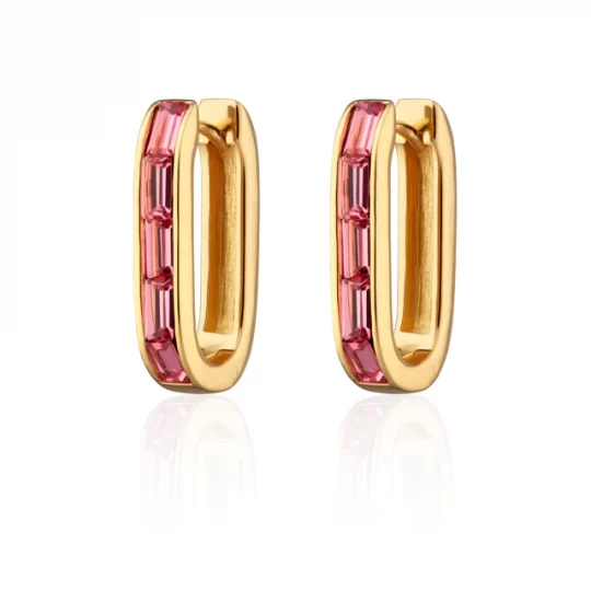 Scream Pretty Oval Baguette Hoop Earrings with Pink Stones