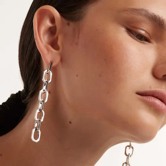 PDPAOLA Endless Signature Chain Silver Earrings