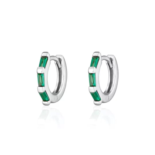 Scream Pretty Baguette Huggie Earrings with Green Stones