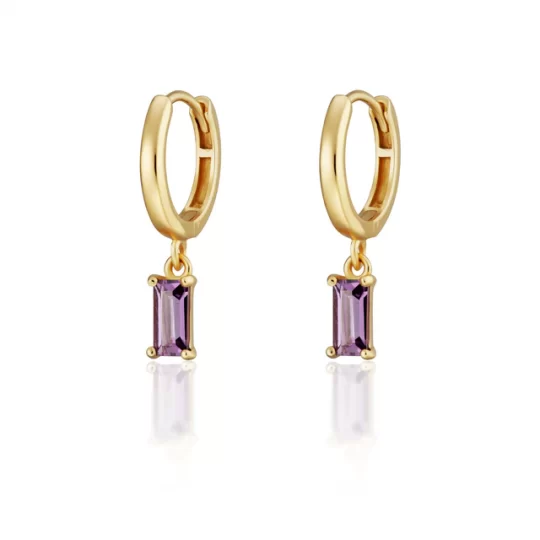 Scream Pretty Purple Violet Baguette Charm Hoop Earrings