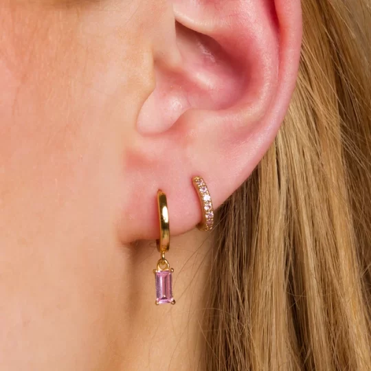 Scream Pretty Pink Baguette Charm Hoop Earrings