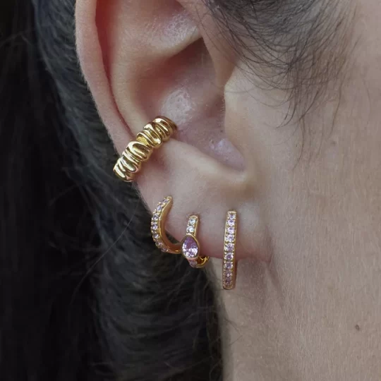 Scream Pretty Large Huggie Earrings with Pink Stones