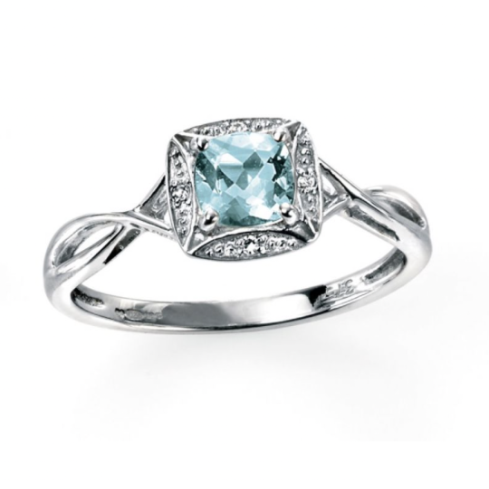 Gecko 9ct White Gold Diamond and Aquamarine Ring