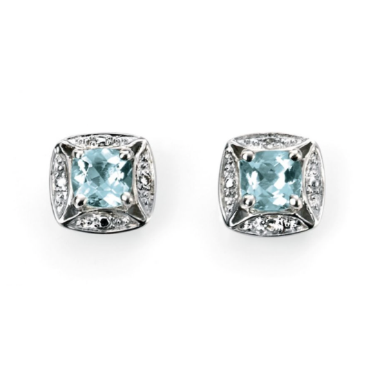 Gecko 9ct White Gold Diamond and Aquamarine Stud Earrings