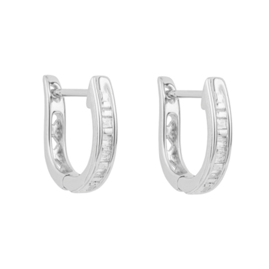 Gecko 9ct White Gold Baguette Cut Diamond Hoop Earrings