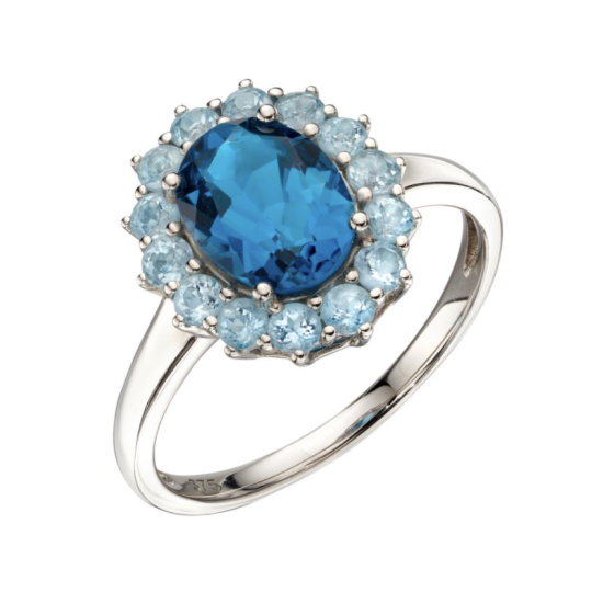 Gecko 9ct White Gold Blue Topaz Cluster Ring