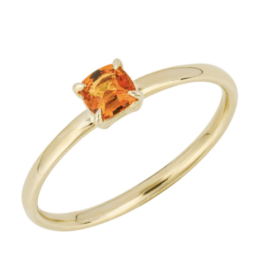 Gecko 9ct Yellow Gold Cushion Cut Orange Sapphire Solitaire Ring