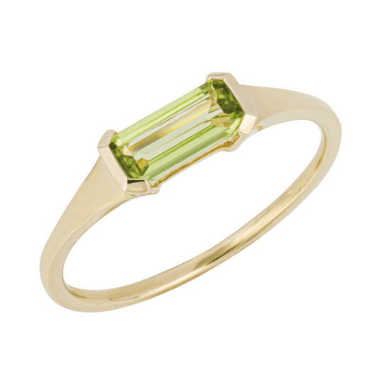 Gecko 9ct Yellow Gold Baguette Cut Green Peridot Ring